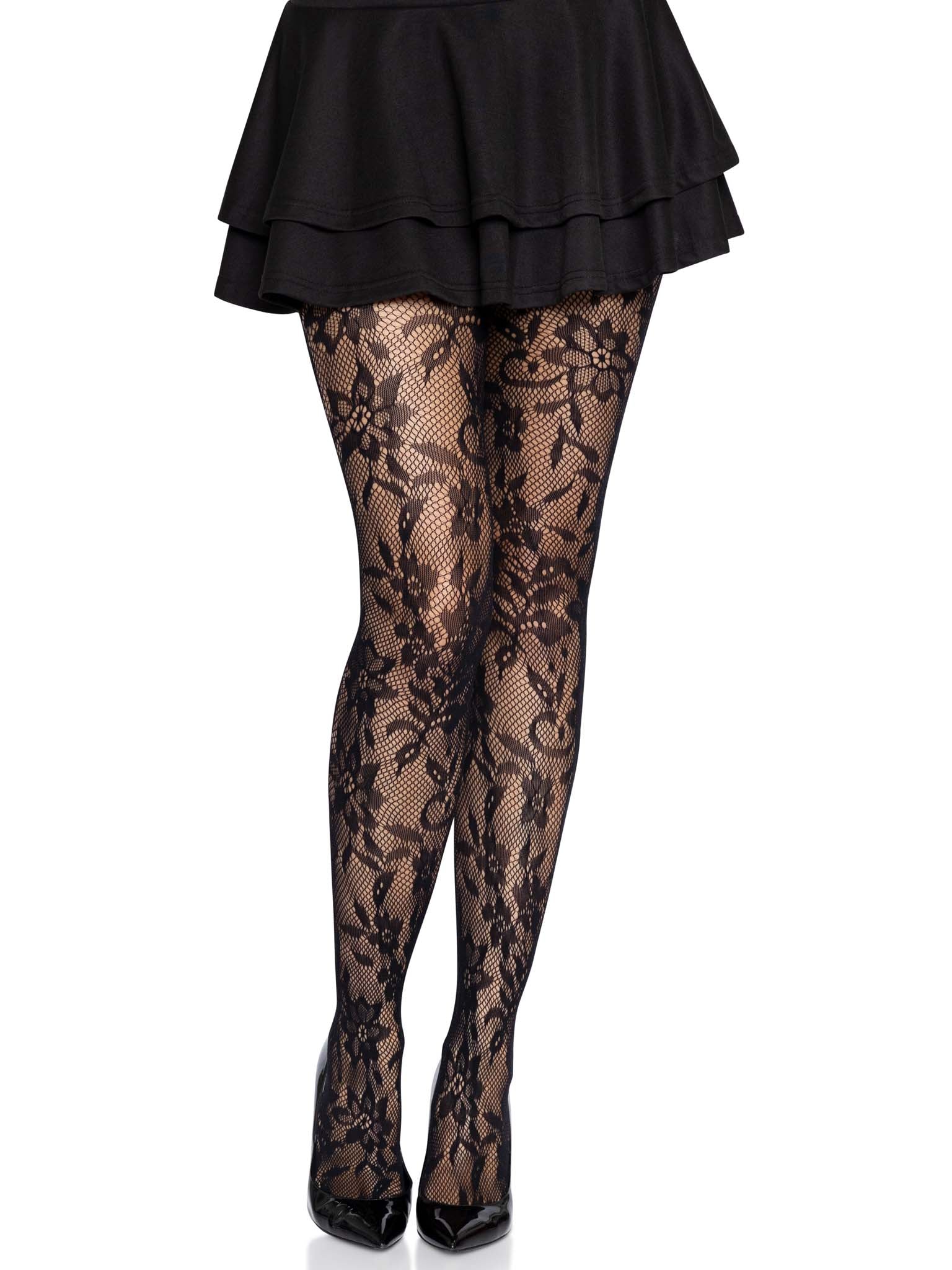 Seamless Floral Lace Pantyhose - Image 5