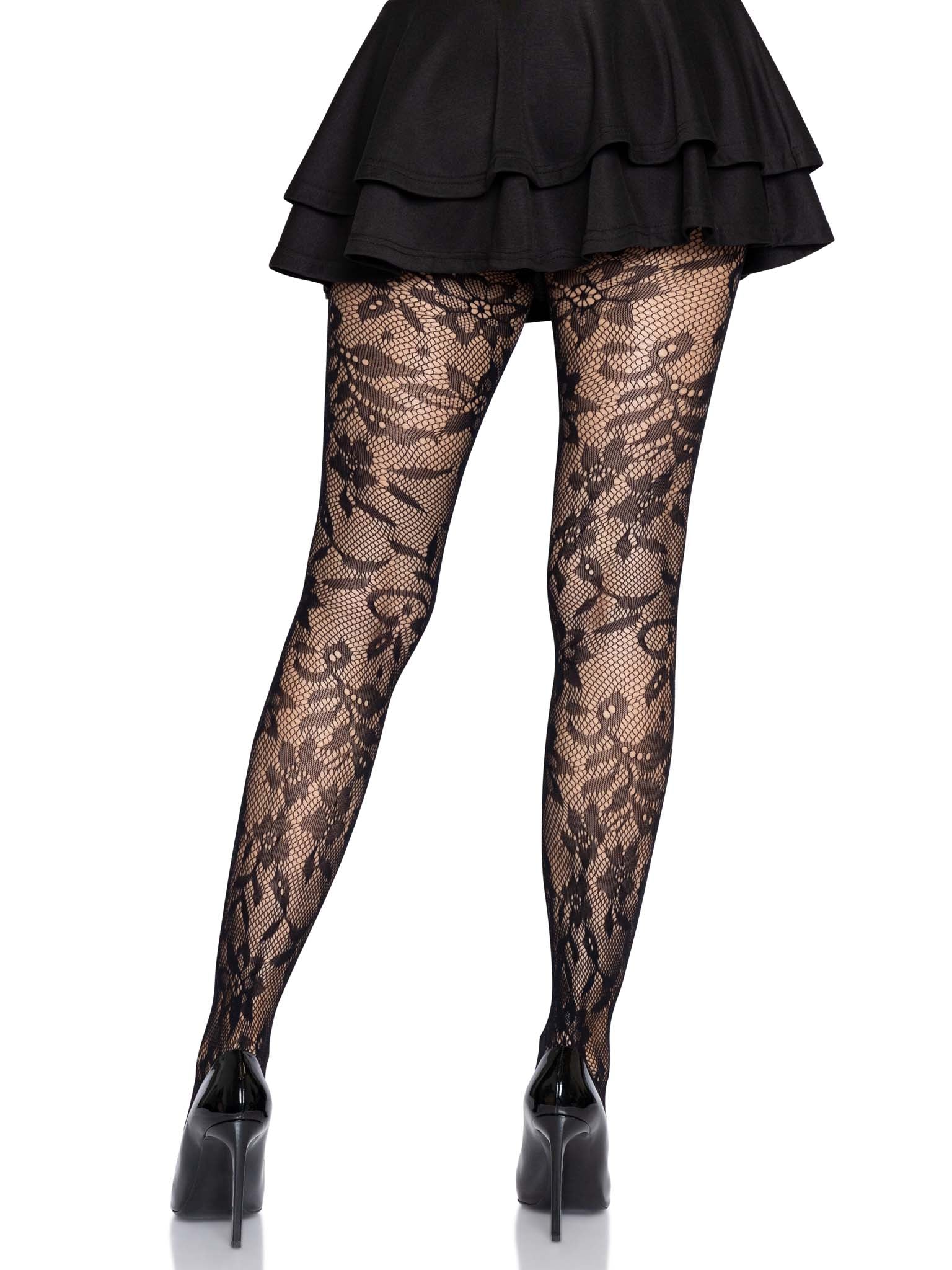 Seamless Floral Lace Pantyhose - Image 7