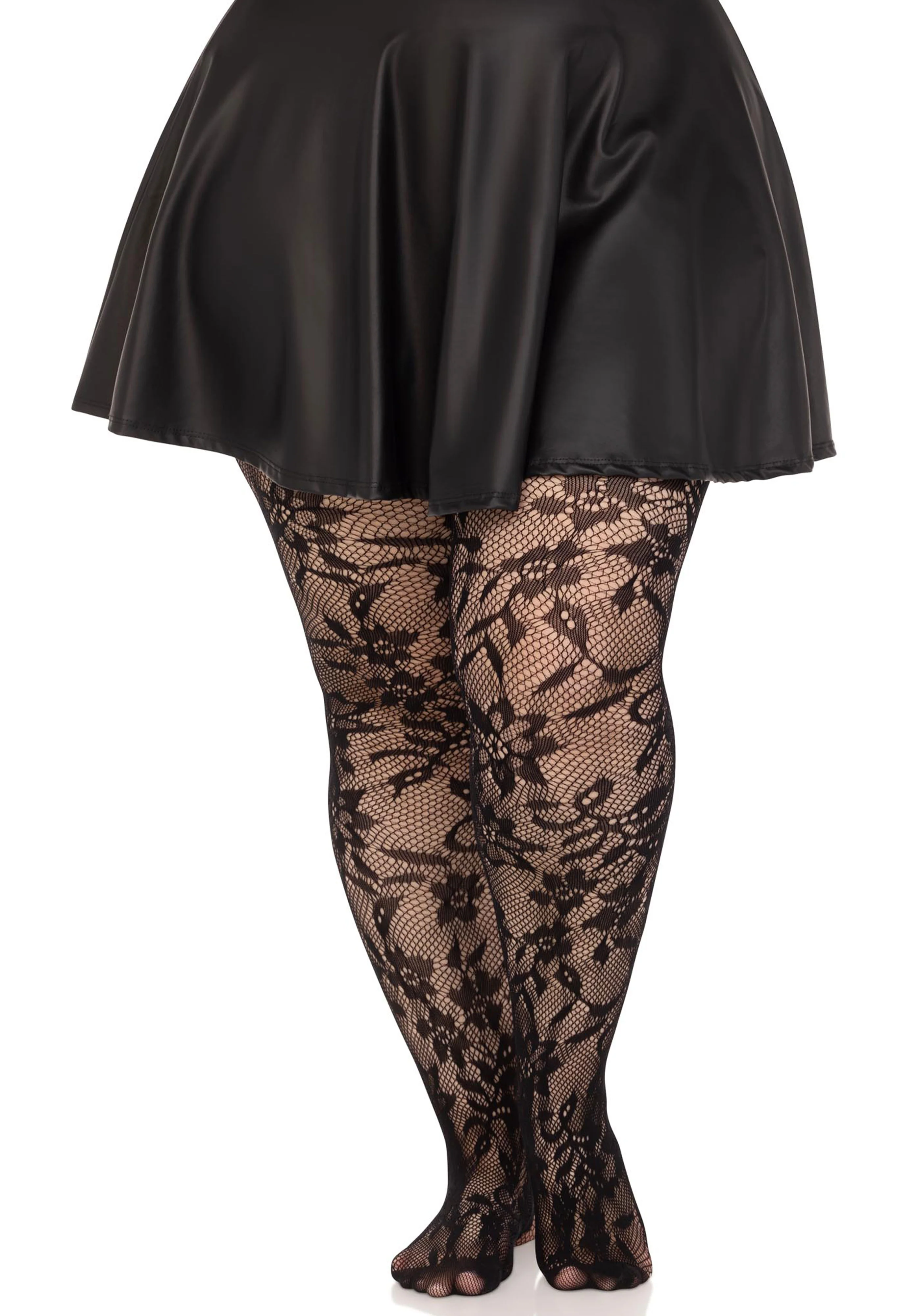 Plus Seamless Floral Lace Pantyhose - Image 2