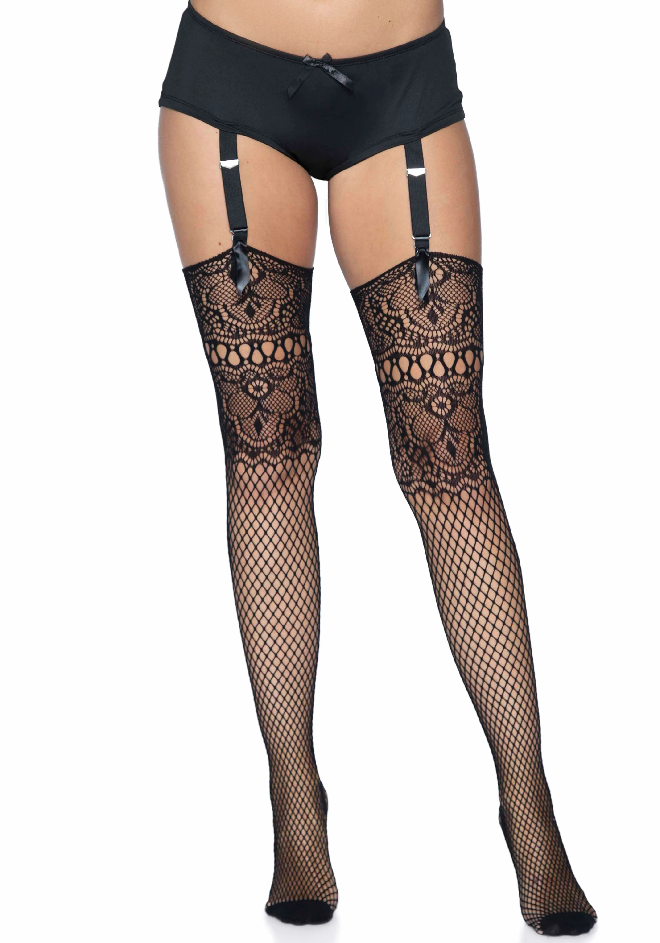 Fishnet Backseam Stockings with Lace Top - Image 4