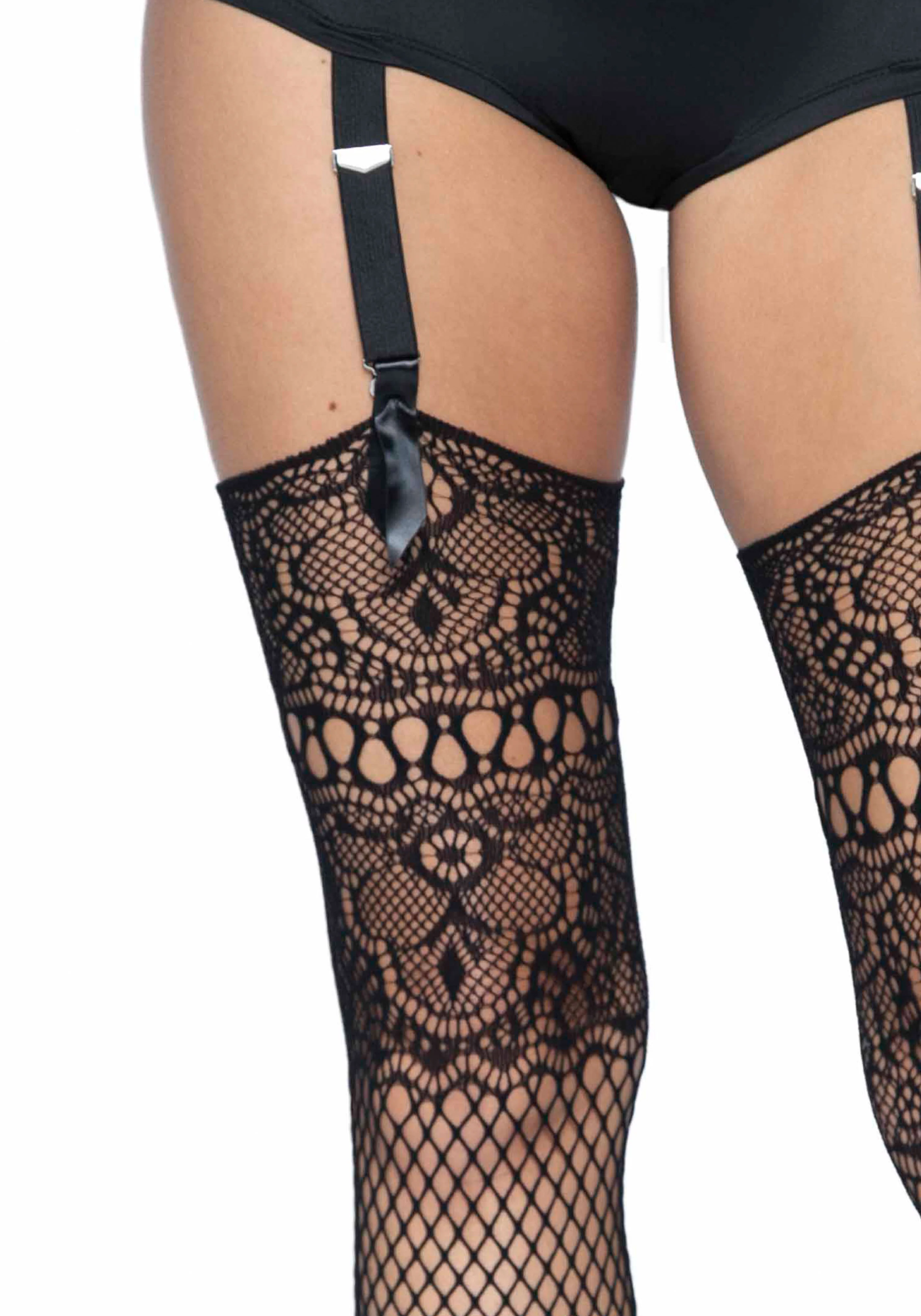 Fishnet Backseam Stockings with Lace Top - Image 5