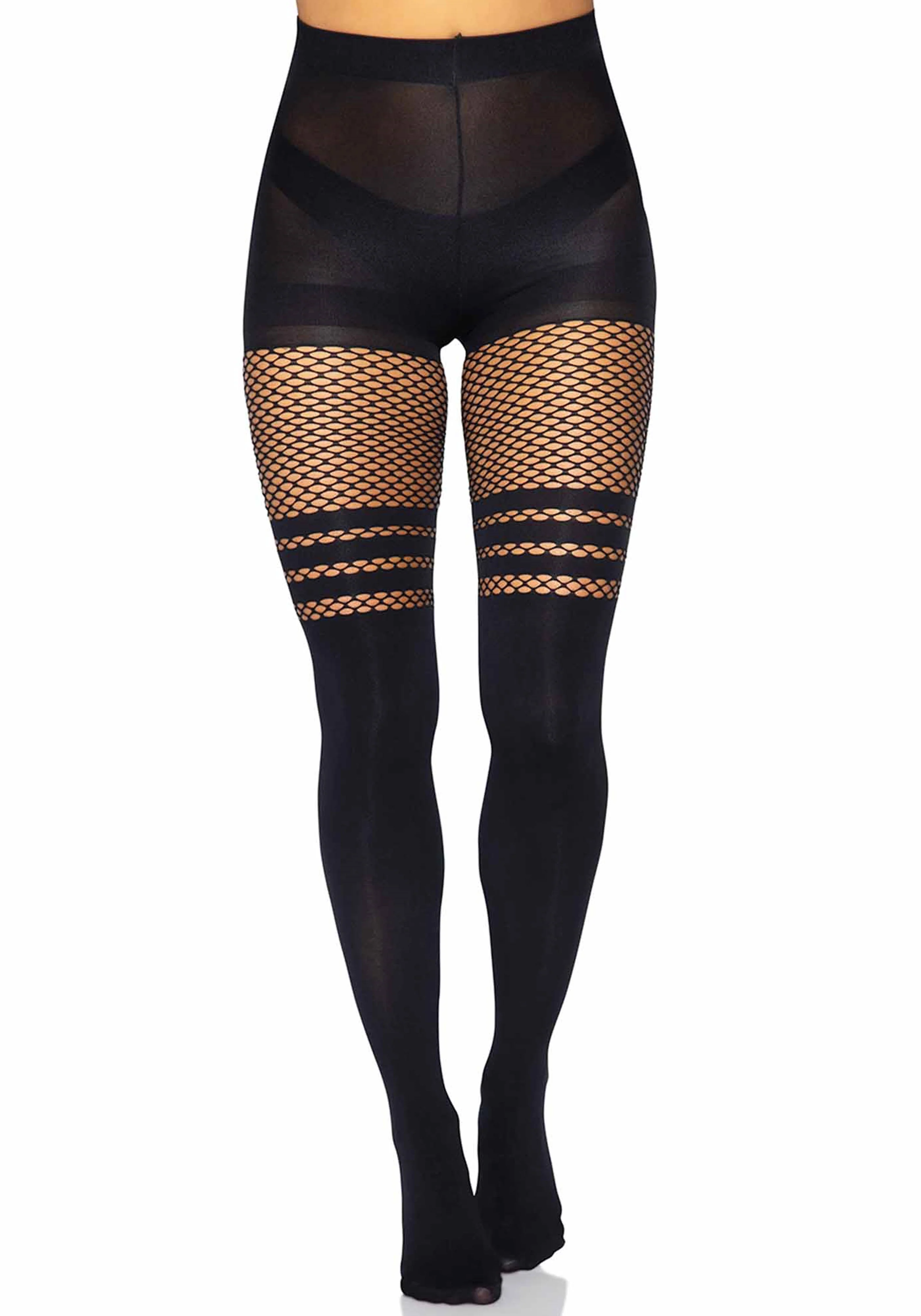 Seamless Opaque Pantyhose with Fishnet Stripe - Image 4