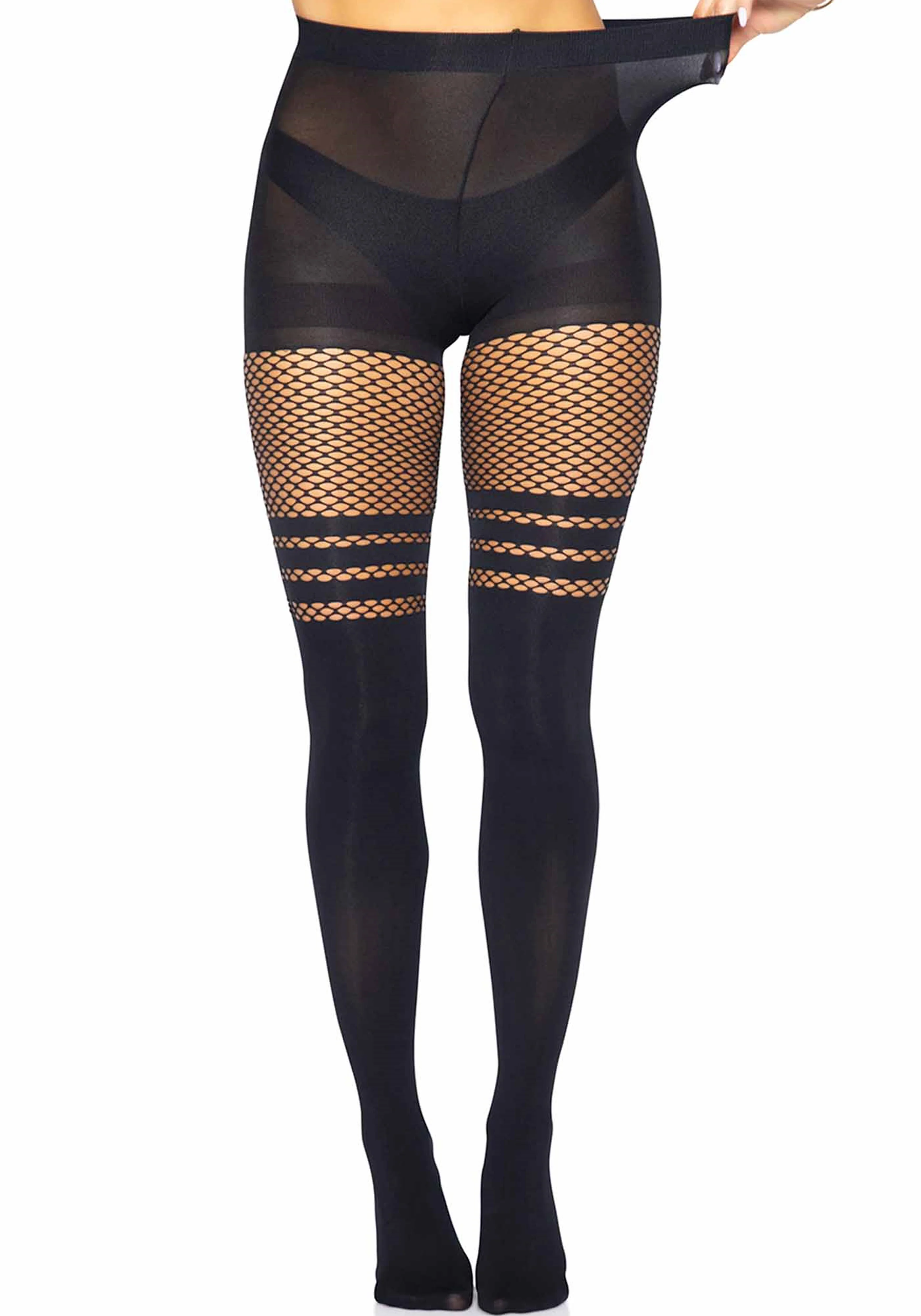 Seamless Opaque Pantyhose with Fishnet Stripe - Image 5